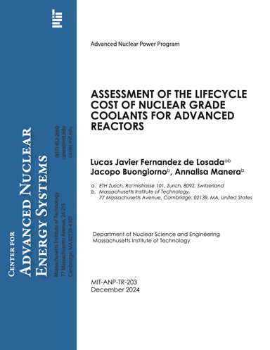 The vast majority of advanced nuclear energy systems (both fission and fusion) use coolant fluids other than water. While the thermophysical properties of all these coolants are well known, their cost, when the appropriate nuclear- grade characteristics are accounted for, is not. The fluids analyzed in this research are: light water (taken as reference), liquid sodium, liquid lead and lead-bismuth eutectic (LBE), organic coolants (terphenyl derivatives), liquid salt (FLiBe) and helium gas. A credible estimate of all the costs associated with such coolants must include raw material supply, transportation, initial purification to nuclear-grade specifications, chemistry control during operation and disposal. Here we analyze the current purchase cost of various types of reactor coolants considering the target purity required for the start of the nuclear operations in a nuclear power plant, including the cost of pre-treatment if necessary. We also perform an analysis of the costs required to control the coolant chemistry and purity throughout the reactor lifetime. To that end, all major expected impurities and the corresponding concentration limits have been identified for each coolant. Consequently, the state-of-the-art purification methods and related systems have been analyzed and their investment and operating costs have been estimated. The cost of coolant makeup has also been considered in the analysis where appropriate. The cost of disposal of the coolants at the backend of the reactor service life has been excluded due to its negligible discounted value. The final results of the research include the estimate of a CAPEX cost expressed in $/kg of coolant and an OPEX cost in $/year per MW.